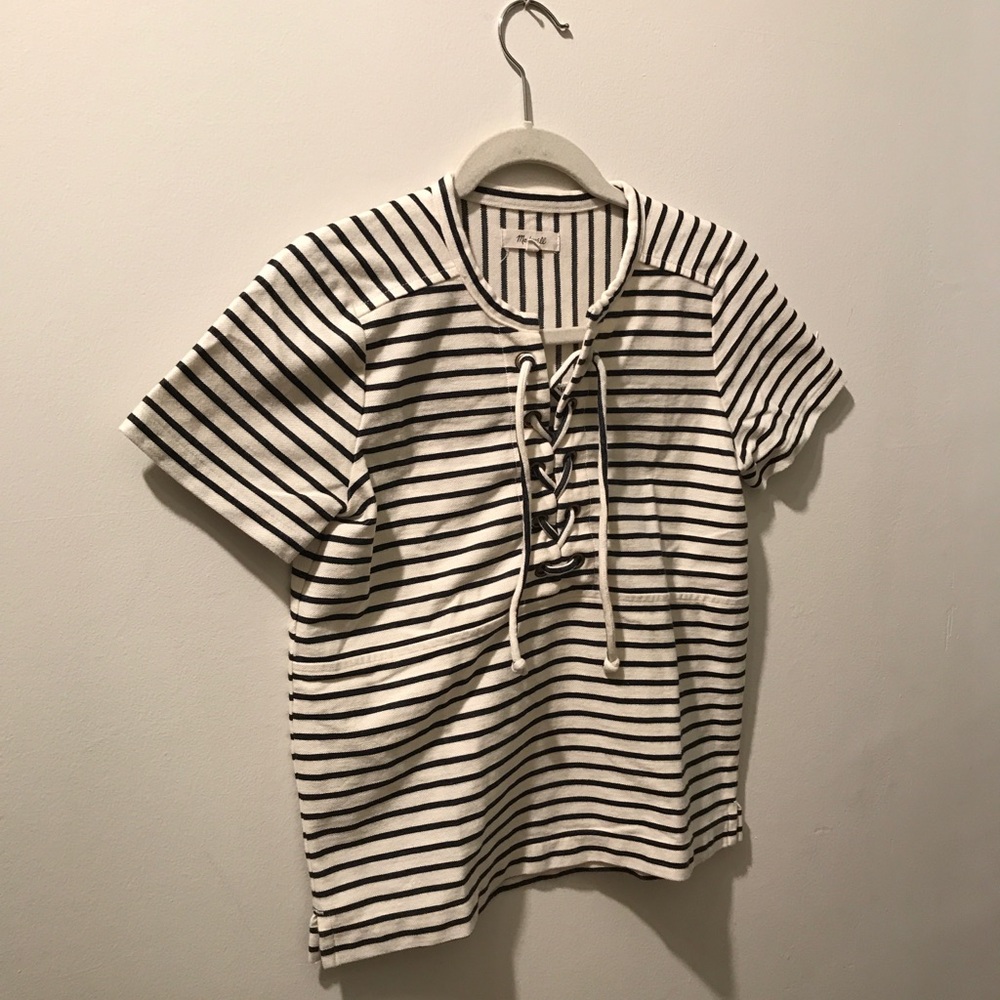 Madewell Striped Lace-Up Short Sleeve Top